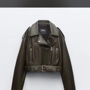 Zara Women's Dark Olive Leather Jacket